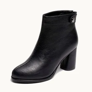 short warm winter shoes fur black chunky block booties faux women ankle boots round toe waterproof high heel fashion