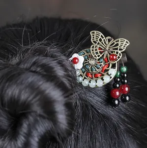 Personalized Ethnic Hair Sticks Vintage Hair Jewelry Women Tassel Headwear Chinese Ancient Hair Accessories Wooden Head Ornaments