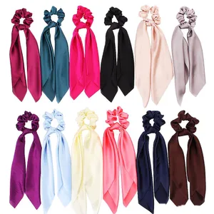 Scrunchie Streamer Accessories Women Girl Ponytail Holder Elastic Hairbands Scrunchies Satin Ribbon Turban Horsetail Hair Ties 50pcs