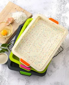 The latest color dot silicone double color tray rectangular cake mold thickened portable ear cake tray biscuit bread baking tray baking