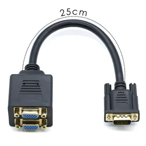 VGA Splitter Cable of Male to Dual Female Converter Monitor Adapter Y Video Cable Gold Plated for Laptop PC