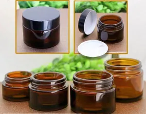 20g 30g 50g 100g Glass Amber Facial Cream Jars Empty Skin Care Cream Refillable Bottle Cosmetic Containers With Black Lid For Travel Packing