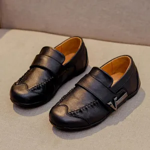 Boys Genuine Leather Shoes for Kids Dress Formal School Wedding Shoes Children Oxford Banquet Black Rubber Sole Loafers