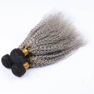 Ombre Grey Curly Human Hair Bundles 2 Tone 1B Grey Brazilian Kinkys Curly Virgin Hair Weave Weft 3Pcs/Lot Black and Gray Bundles