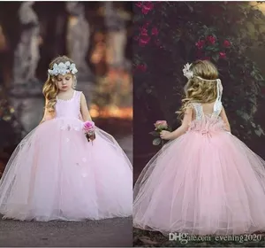 Pink Ball Gown Flower Girl Dresses Jewel Open Back Kids Wear For Weddings Birthday Parties Pageant Girl Dresses536465