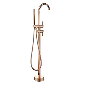 Bathroom Taps Brass Shower Diverter Floor Standing Bathtub Spout Mixer Tap Faucet Rose Gold for Bath 10 Year Warranty