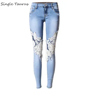 2020 Lace Low Waist Jeans Women Streetwear Sexy skinny womens jean Little Blue demim Vaqueros Mujer Bleached Jardineira Feminina