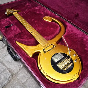 Unique Dream Guitar By Jerry Auerswald Diamond Series Prince Love Symbol Gold Electric Guitar Floyd Rose Tremolo Bridge, Black Pickguard