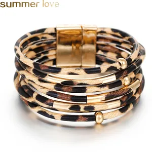 Fashion Leopard Leather Bracelets For Women 2019 Bohemian Bracelet & Bangles Elegant Multilayer Wrap Wide Bracelet Jewelry