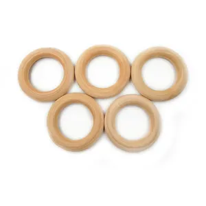 50Pcs 40mm Quality Natural Wood teething beads Wood Ring Kids Children DIY wooden Jewelry Making Craft bracelet necklace