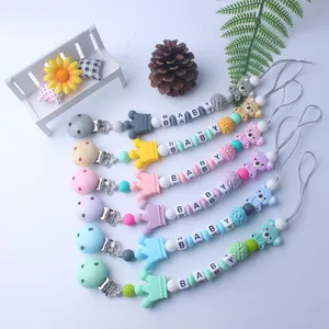Pacifier chain silicone baby supplies cartoon toy teether molar chain Baby Pacifier Clip Chain Food grade silicone Soother Clip 6 color