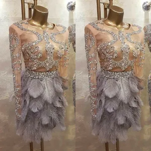 Great Gatsby Feather 2020 Cocktail Dresses Long Sleeve Beading Short Prom Evening Gowns Yousef aljasmi Party Occasion Dress