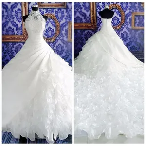Retro Ball Gown Halter High Neck Wedding Dresses Organza Ruffles Bridal Gowns 2019 Sleeveless Custom Vestidos De Marriage Vintage