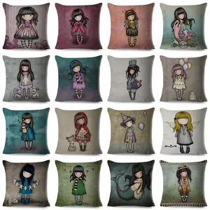 Lovely Girl Printed Decorative Pillow Case Flax Square Cushion Cover 45cm Mulit Styles Pillowcase Household 4 8my E1