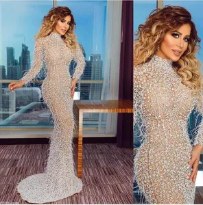 Evening dress Yousef aljasm Kim kardashian High Neck Mermaid Pearls Long sleeve Kylie Jenner Haifa Zuhair murad Ziadnakad 0014