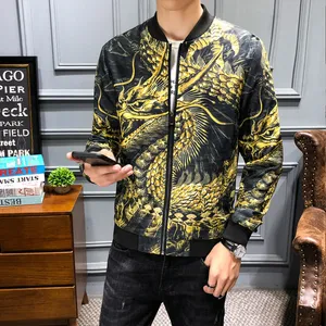 Streetwear Dragon Print Vintage Jacket Coat Mens Jackets Jaqueta Masculina Chinese Style Hip Hop Bomber Jacket Men Clothing 2019
