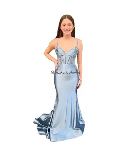 modest elegant dresses with sleeves Long-Sleeve Modest Long Formal Dress with Beads Champagne / 18 main image 1