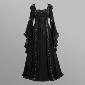 Abito Da Strega Gotica Medievale Per Donna - Vestito Rinascimentale Con Allacciatura, Chiffon E Poliestere