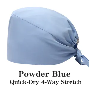 Unisex Scrub Cap With Sweatband Adjustable Tie 100% Cotton Elastic Chef Hat Food Spa Beauty Salon Cap Reusable Washable Multipurpose Hat Light Blue