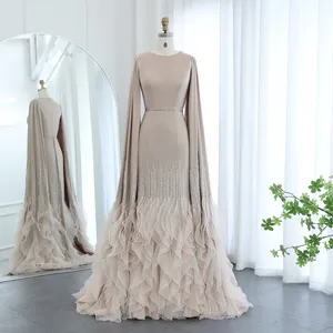 evening suit dresses Chic and Holland HF110301 - Sheer Cape Sleeve Evening Dress 24 / Mauve/Silver main image 0