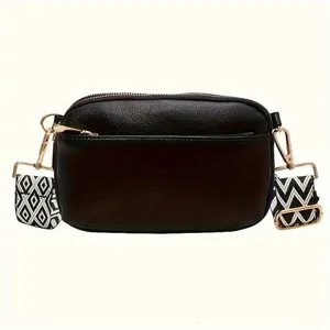 FashionPuzzle Medium Crossbody Bag - Triple Zipper Pocket Faux Leather Purse