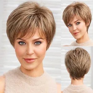 JIER Kurzhaarperücke Für Damen – Synthetische Locken, Blond, Hitzebeständig, Für Cosplay & Partys