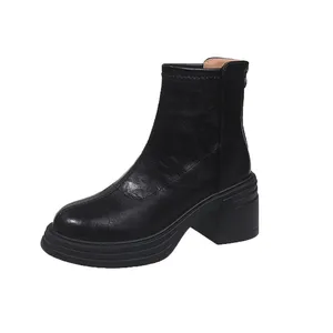 Bottines Chelsea Femme En Daim - Talon Bloc, Bout Pointu, Fermeture éclair Latérale - Décontractées, Imperméables