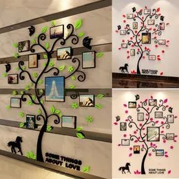 Autocollants muraux en acrylique 3D en forme d'arbre généalogique à faire soi-même avec cadre photo pour décoration d'intérieur, affiche murale à suspendre, noir