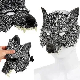 Masque Loup-garou En Fausse Fourrure - Style Viking Médiéval, Avec Pompons, Pour Déguisement Halloween Ou Carnaval