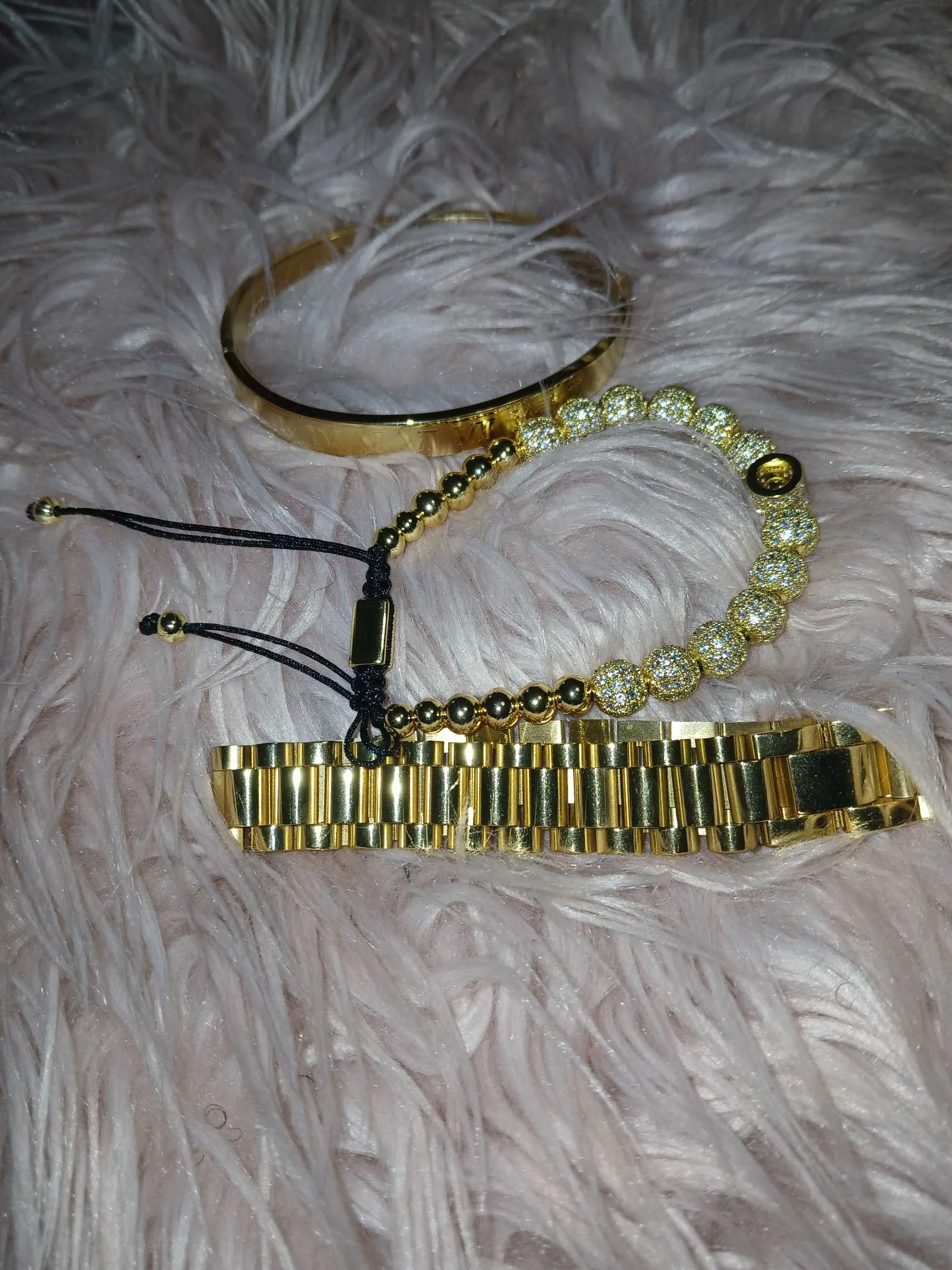 Lot De 3 Bracelets Couronne En Acier Inoxydable Doré - Neuf Sans Emballage