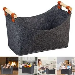 Panier à Bois En Feutre Pliable - Transport Bûches Cheminée - Poignées Renforcées - Taille 40x22x27cm à 55x40x32cm - 3