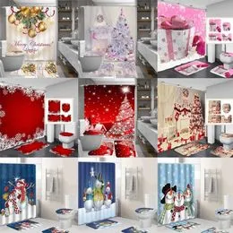 Set De 3 Housses De Toilette Noël - Motif Père Noël/bonhomme De Neige - Housse Abattant, Tapis Contour Et Tapis De Bain - 6