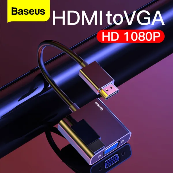 Cables Baseus To Cable HDMI VGA Adapter Digital HDMI To VGA Jack 3.5 Mm Converter Video Aux