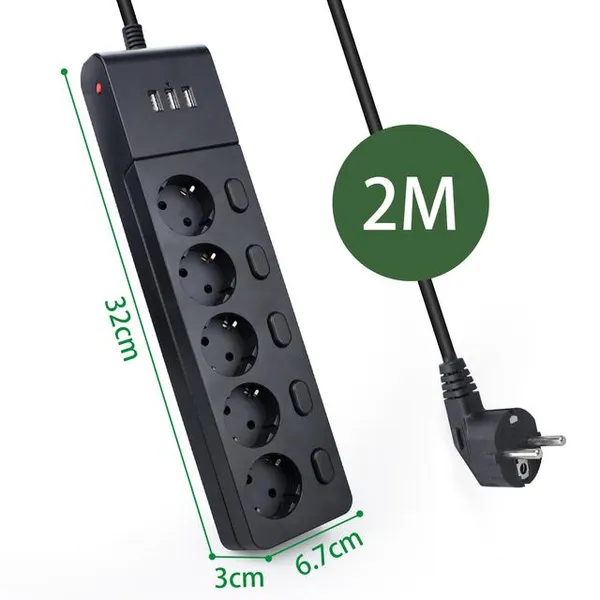 Comprar TESSAN-regleta de enchufes múltiples, enchufe Vertical con cable de  extensión USB de 2M, enchufe europeo, protección contra sobretensiones
