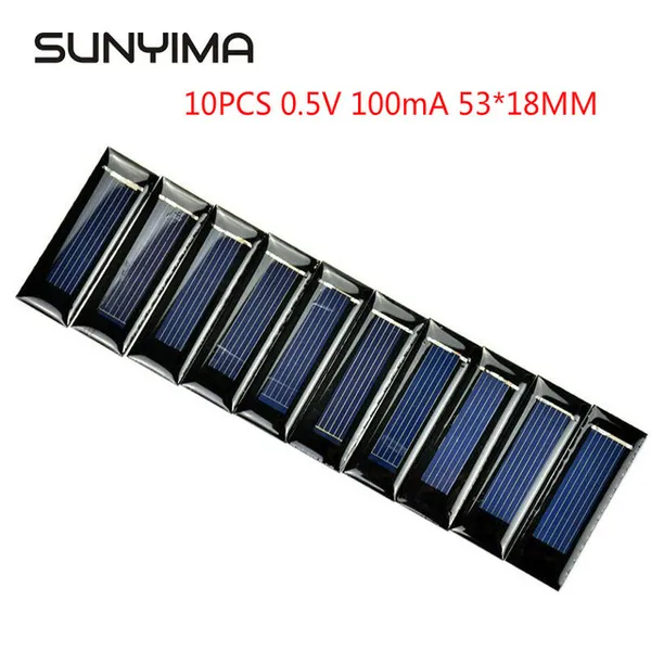 배터리 세포, 패널 Sunyima 10pcs 0.5V 100mA 53 * 18mm 태양 전지 패널 에폭시 다결정 DIY 배터리 전원 충전기 미니 태양 전지 2020
