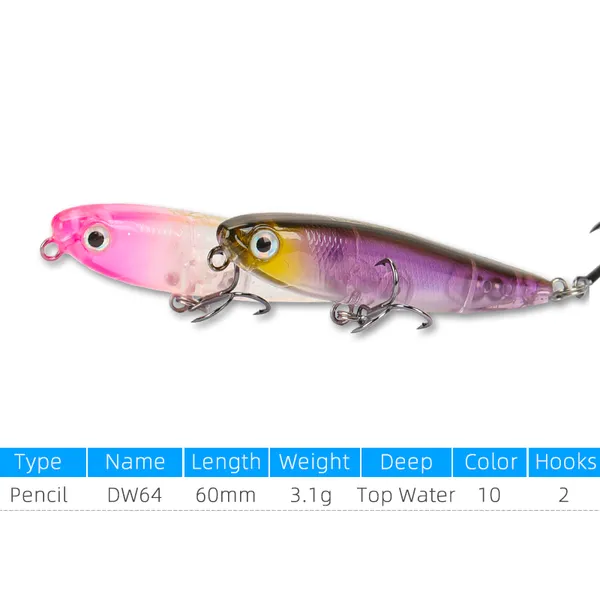 Fishing Lures TSURINOYA Pencil Hard Fishing Lure DW64 60mm 3.1g Top Water  Mini Floating Long Casting Hard Bait Finesse Trout LuresFrom Sport_11, $7.58