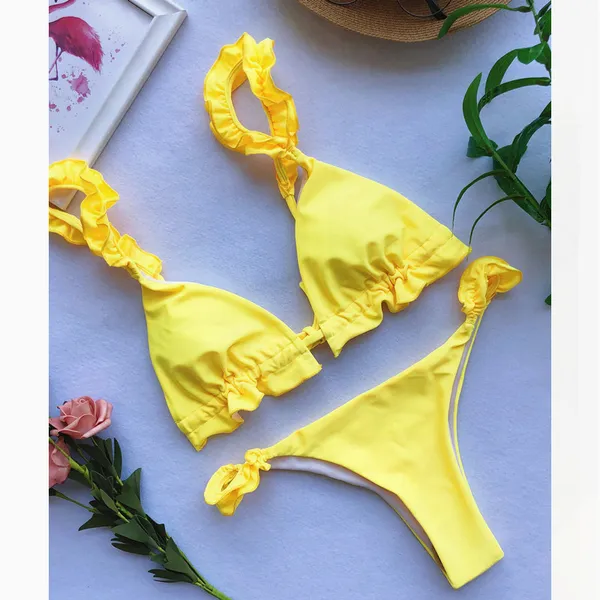 Wimwears Bikinis Set Mini Yellow High Waist Bikinis Mujer Micro ...