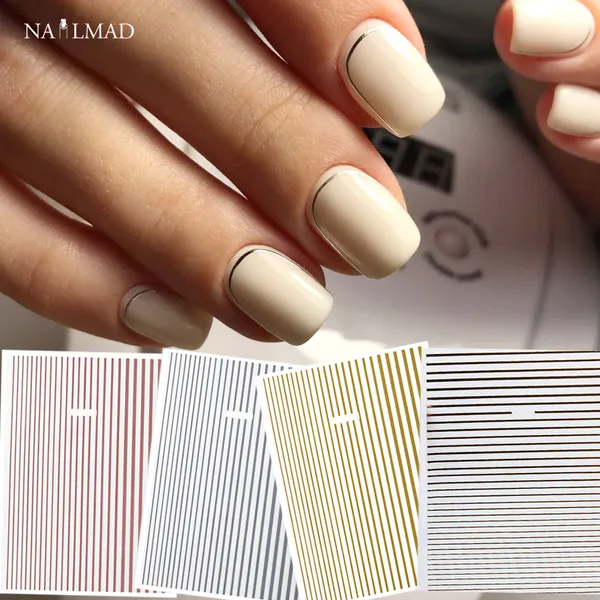 Cheap Stickers & Decals 1 Sheet Gold 3D Nail Sticker Curve Stripe Narrow Lines Nails Stickers Adhesive Striping Tape Manicure Rose Gold