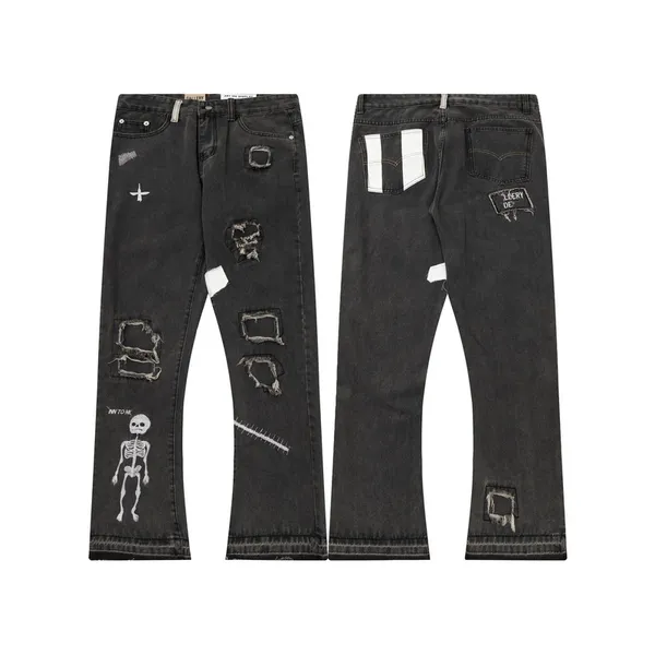 23ss Top Craft Jeans da uomo Designer Retro Fashion High Street Jeans con fori rotti Pittura ad olio Splash Inchiostro Pantaloni 21