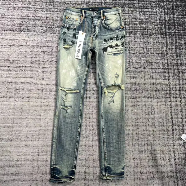 Designer jeans ksubi maschi jeans viola jeans strappati dritti jeans lacrime denim lavati vecchi jeans neri lunghi s5