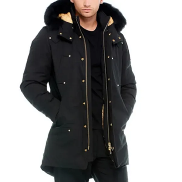 ダウンパーカスムースカナダの冬のジャケットスタッグレイクフード付きクラシック風の濃い黒と茶色の毛皮のパーカコートホワイトダックナックルYH
