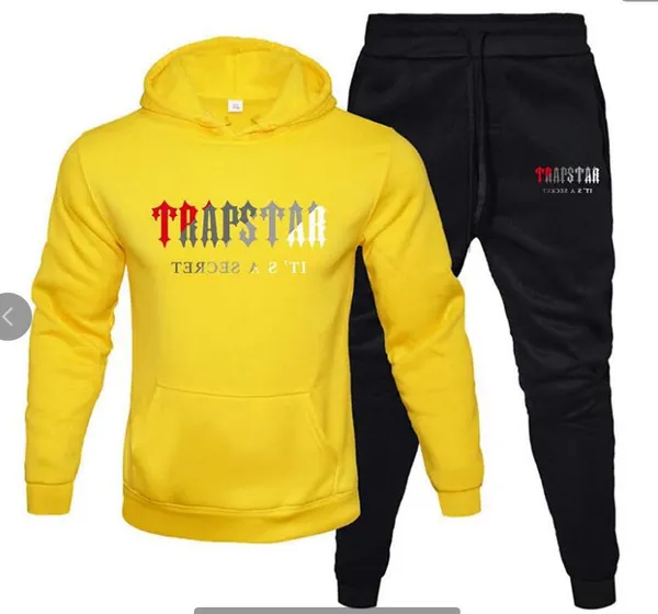 Trapstar Tracksuit czarny męski bluzę z kapturem Trapstar Men Men Sportswear Panter Set Ustaw koszykówkę 2 sztuki luźne kobiety długie rękawie LPBX