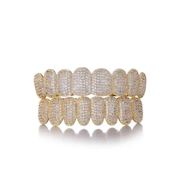Iced Out Zircon Custom Gold Plated Grillz Hip Hop Silver
