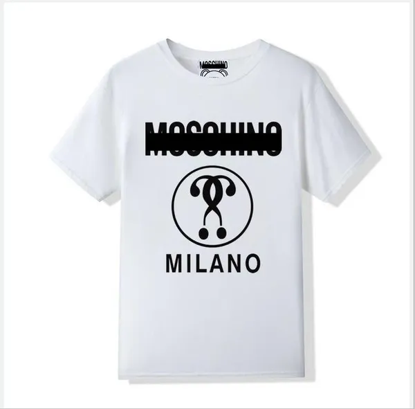 Moschino Designer Verão Italiano Marcas de Luxo Homens e Mulheres Em Torno Do Pescoço Mangas Curtas Moda Impresso Solto Fit Algodão Lazer Ao Ar Livre Top OS9J