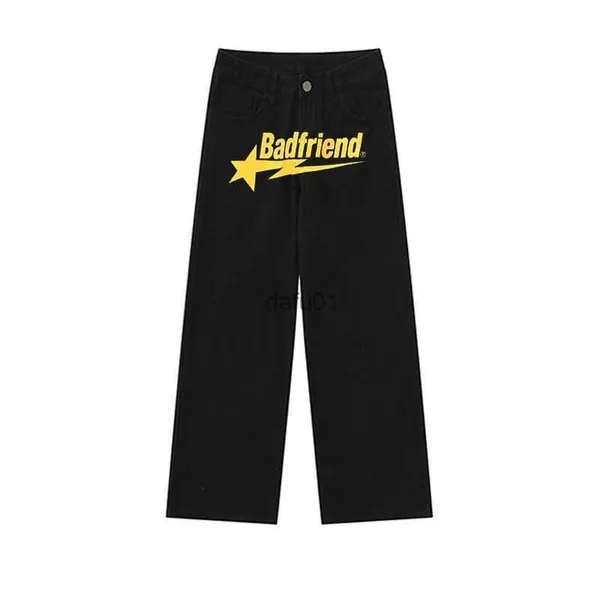 Y2K Straight Printed Badfriend Jeans For Men Oversized, Wide