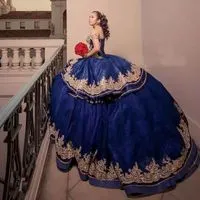 Vestidos de 15 sales azul y dorado