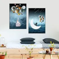 decoration maison tableau decoration mural decoration chambre affiche murale  Art Mural Phase de Lune Noir Blanc Affiches Impressions Sur Toile Peinture  Abstraite Mur Photo pour Salon Décor À La Maison