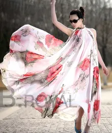 Hurtowo eleganckie kobiety szyfonowy kwiatowy wieczór bez rękawów party plaży maxi długi suknia