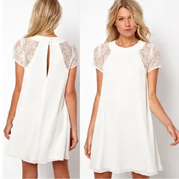 Wholesale-秋の新しいファッション女性半袖ホワイトバックシフォンセクシーカジュアルレースドレス女性ドレスプラスサイズS-XXLドレスJ2265
