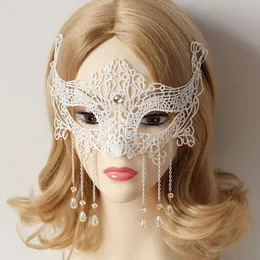 Wholesale-Trendy Halloween Masks for Adults,Ghost Dance Crystal White Lace Masquerade Masks for Women Men,Costume Ball Party Marks Woman